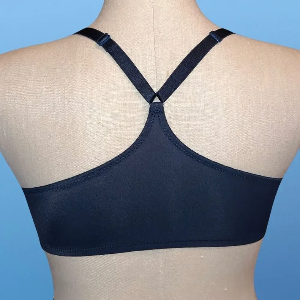 Blue Full Figure Ellen Tracy Racerback Front Close Bra Size 38C
